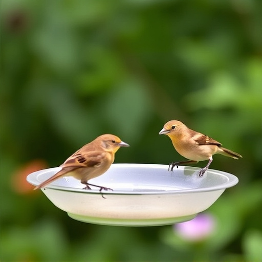 Hanging dish feeder attracting garden wrens