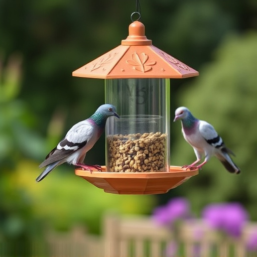 Hanging feeder with pigeon-proof features