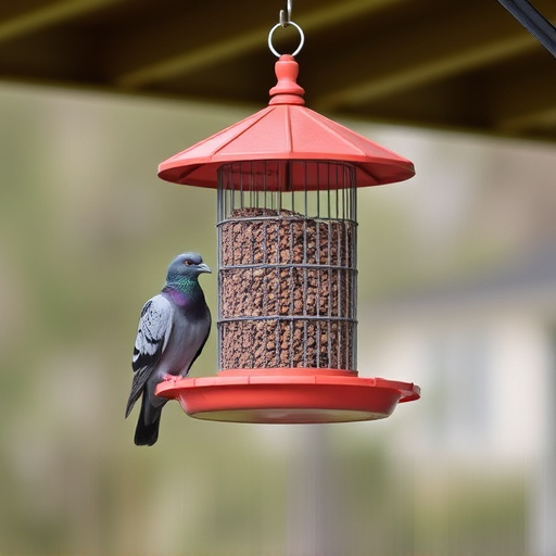 Hanging feeder with pigeon-proof features