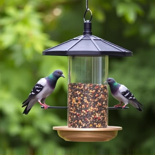 Hanging feeder with pigeon-proof features
