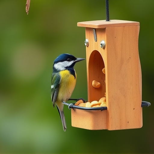 Hanging peanut feeder visited by great tit