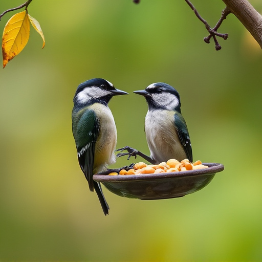 Hanging peanut feeder visited by great tit