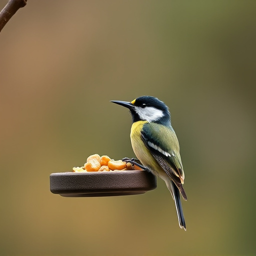 Hanging peanut feeder visited by great tit