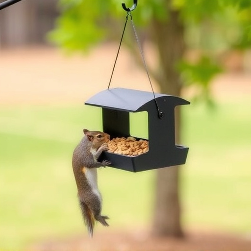 Hanging squirrel-proof peanut feeder outdoors