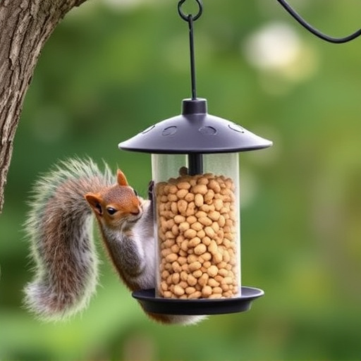 Hanging squirrel-proof peanut feeder outdoors
