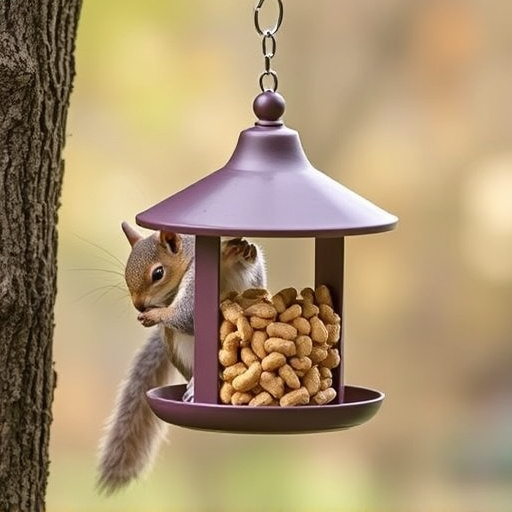 Hanging squirrel-proof peanut feeder outdoors