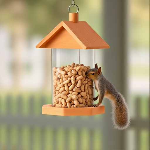 Hanging squirrel-proof peanut feeder outdoors