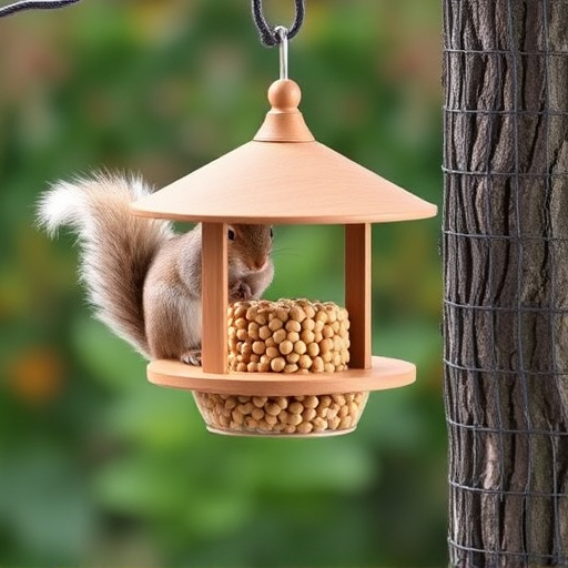 Hanging squirrel-proof peanut feeder outdoors