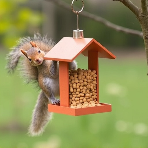 Hanging squirrel-proof peanut feeder outdoors