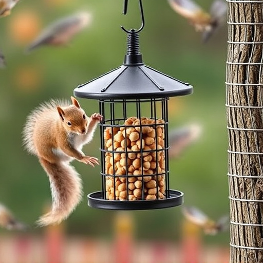 Hanging squirrel-proof peanut feeder outdoors