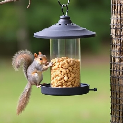 Hanging squirrel-proof peanut feeder outdoors