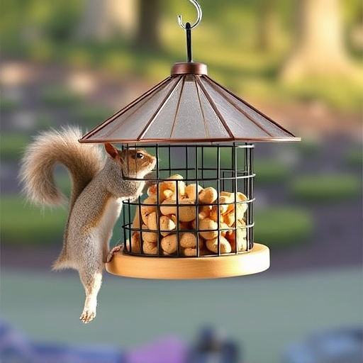 Hanging squirrel-proof peanut feeder outdoors