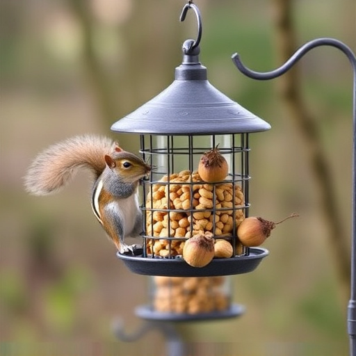 Hanging squirrel-proof peanut feeder outdoors
