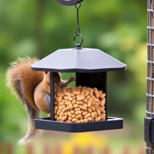 Hanging squirrel-proof peanut feeder outdoors