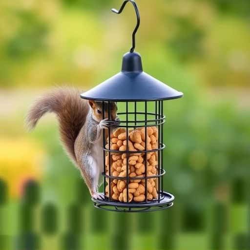 Hanging squirrel-proof peanut feeder outdoors