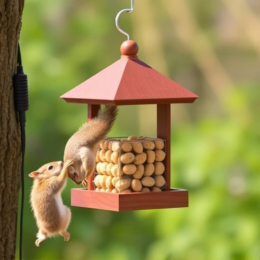Hanging squirrel-proof peanut feeder outdoors