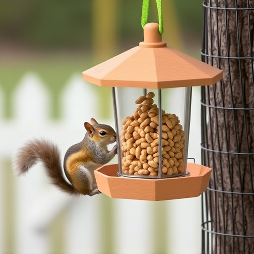 Hanging squirrel-proof peanut feeder outdoors