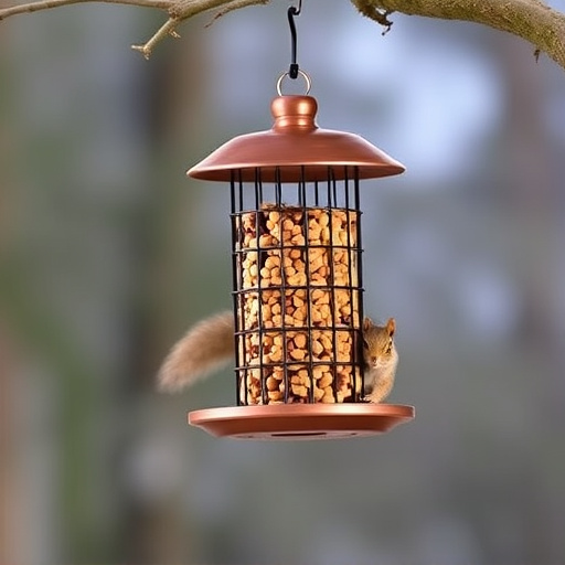 Hanging squirrel-proof peanut feeder outdoors