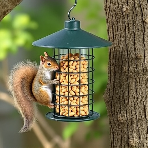Hanging squirrel-proof peanut feeder outdoors