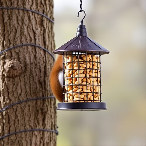 Hanging squirrel-proof peanut feeder outdoors