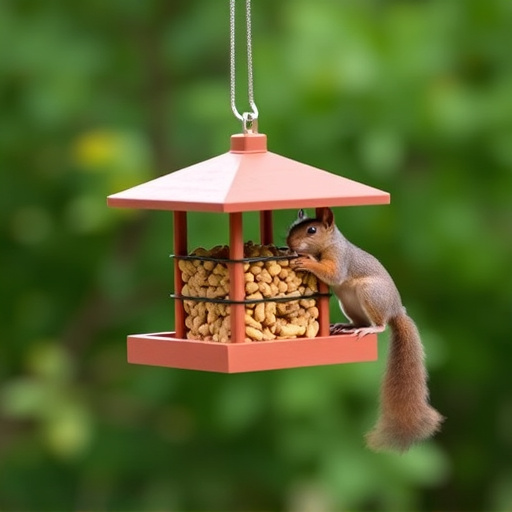 Hanging squirrel-proof peanut feeder outdoors