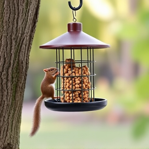 Hanging squirrel-proof peanut feeder outdoors
