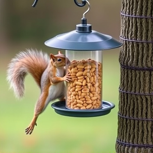 Hanging squirrel-proof peanut feeder outdoors