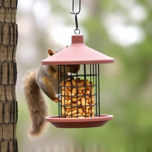 Hanging squirrel-proof peanut feeder outdoors
