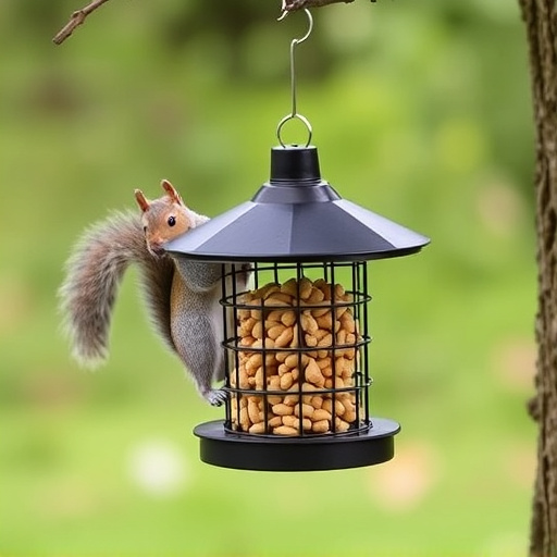 Hanging squirrel-proof peanut feeder outdoors
