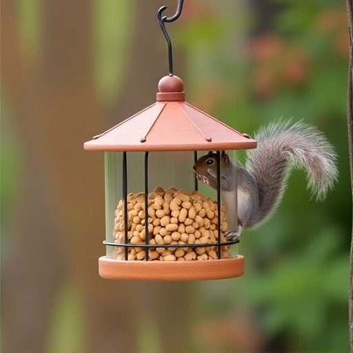 Hanging squirrel-proof peanut feeder outdoors