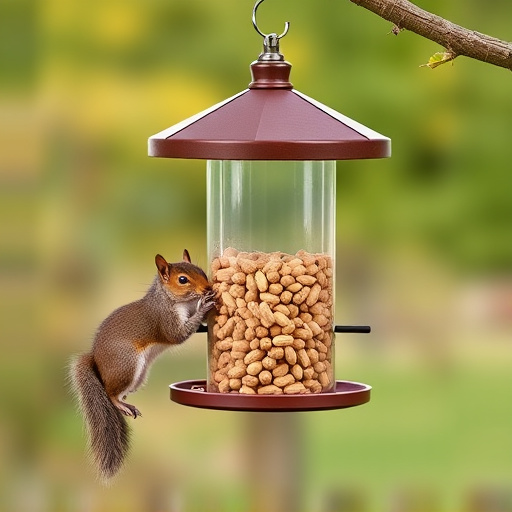 Hanging squirrel-proof peanut feeder outdoors