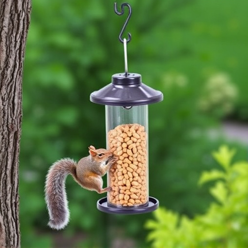 Hanging squirrel-proof peanut feeder outdoors