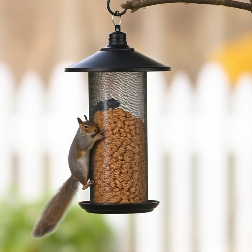 Hanging squirrel-proof peanut feeder outdoors
