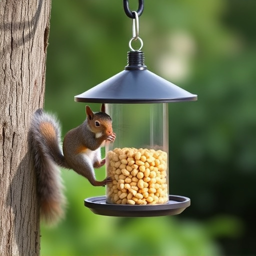 Hanging squirrel-proof peanut feeder outdoors