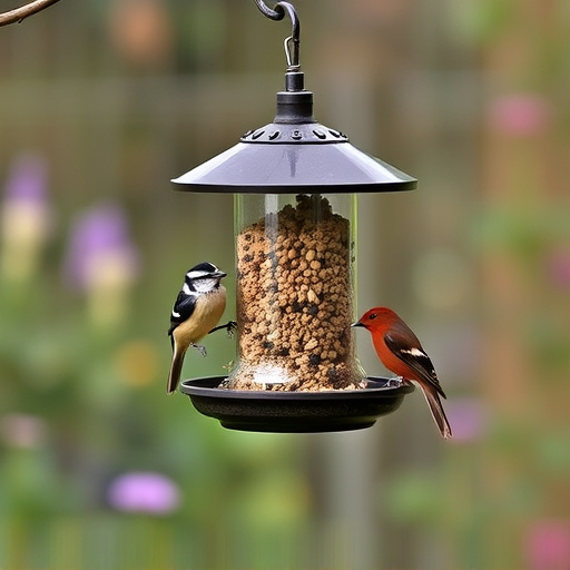 Hanging suet ball feeder in garden