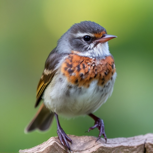 Juvenile robin with speckled chest feathers