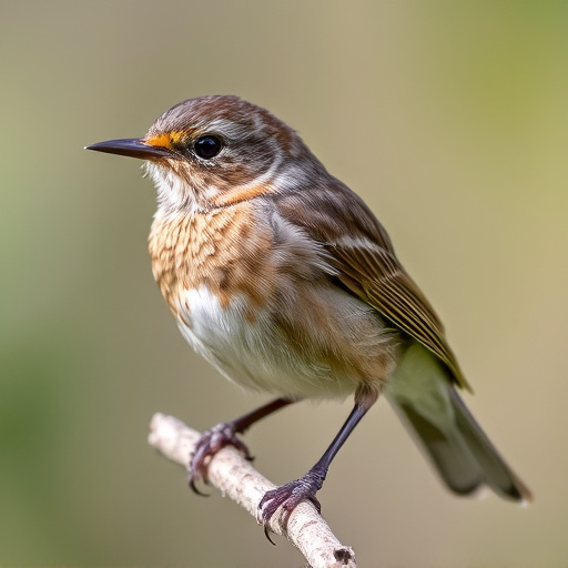 Juvenile robin with speckled chest feathers