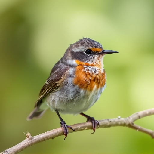 Juvenile robin with speckled chest feathers
