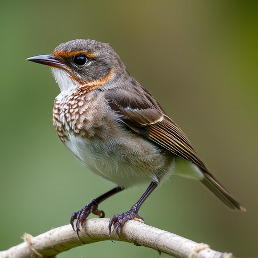 Juvenile robin with speckled chest feathers