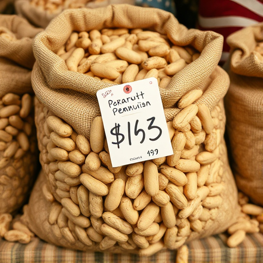 Large sack of peanuts with price tag