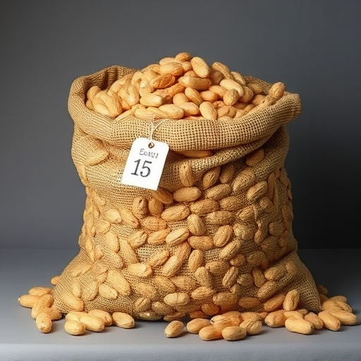 Large sack of peanuts with price tag