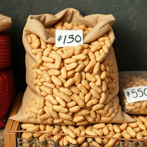 Large sack of peanuts with price tag