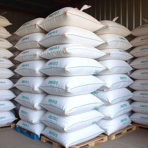 Large sacks of bird food stacked neatly