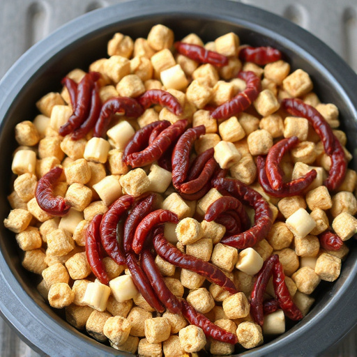 Mealworm-filled suet pellets on tray