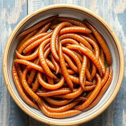 Mealworms offered in shallow dish