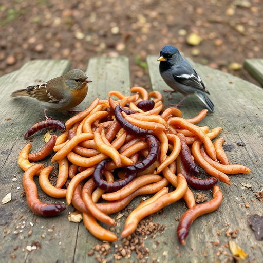 Mealworms scattered on bird table
