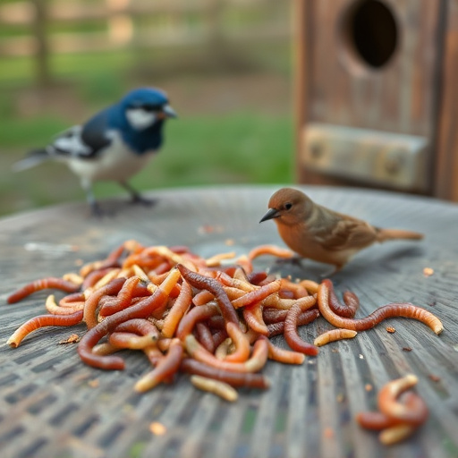 Mealworms scattered on bird table