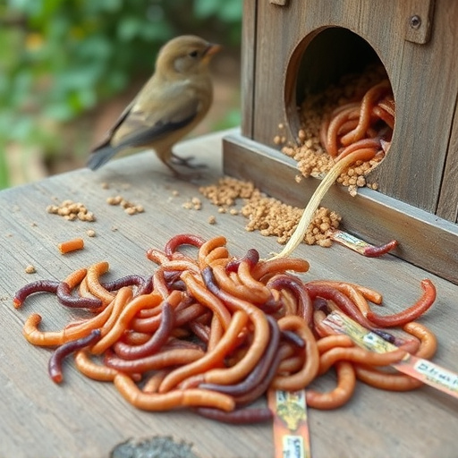 Mealworms scattered on bird table