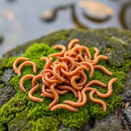 Mealworms scattered on mossy stone perch