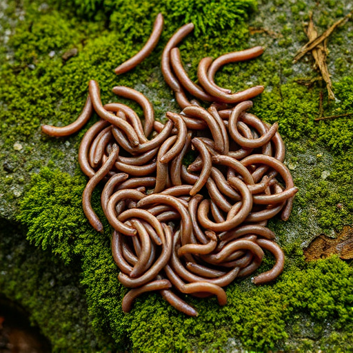 Mealworms scattered on mossy stone perch